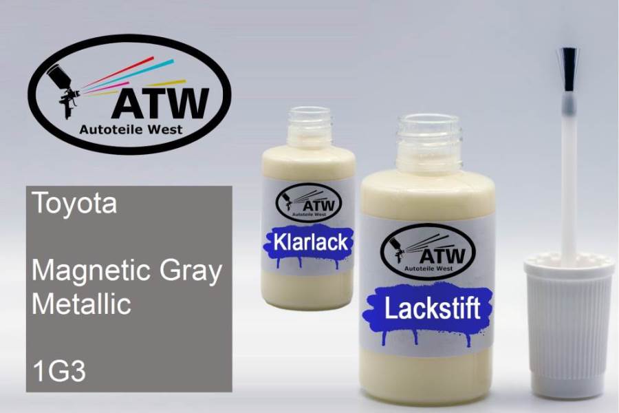 Toyota, Magnetic Gray Metallic, 1G3: 20ml Lackstift + 20ml Klarlack - Set, von ATW Autoteile West.